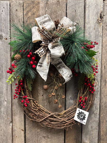 Rusty Bells and Berries Holiday Wreath